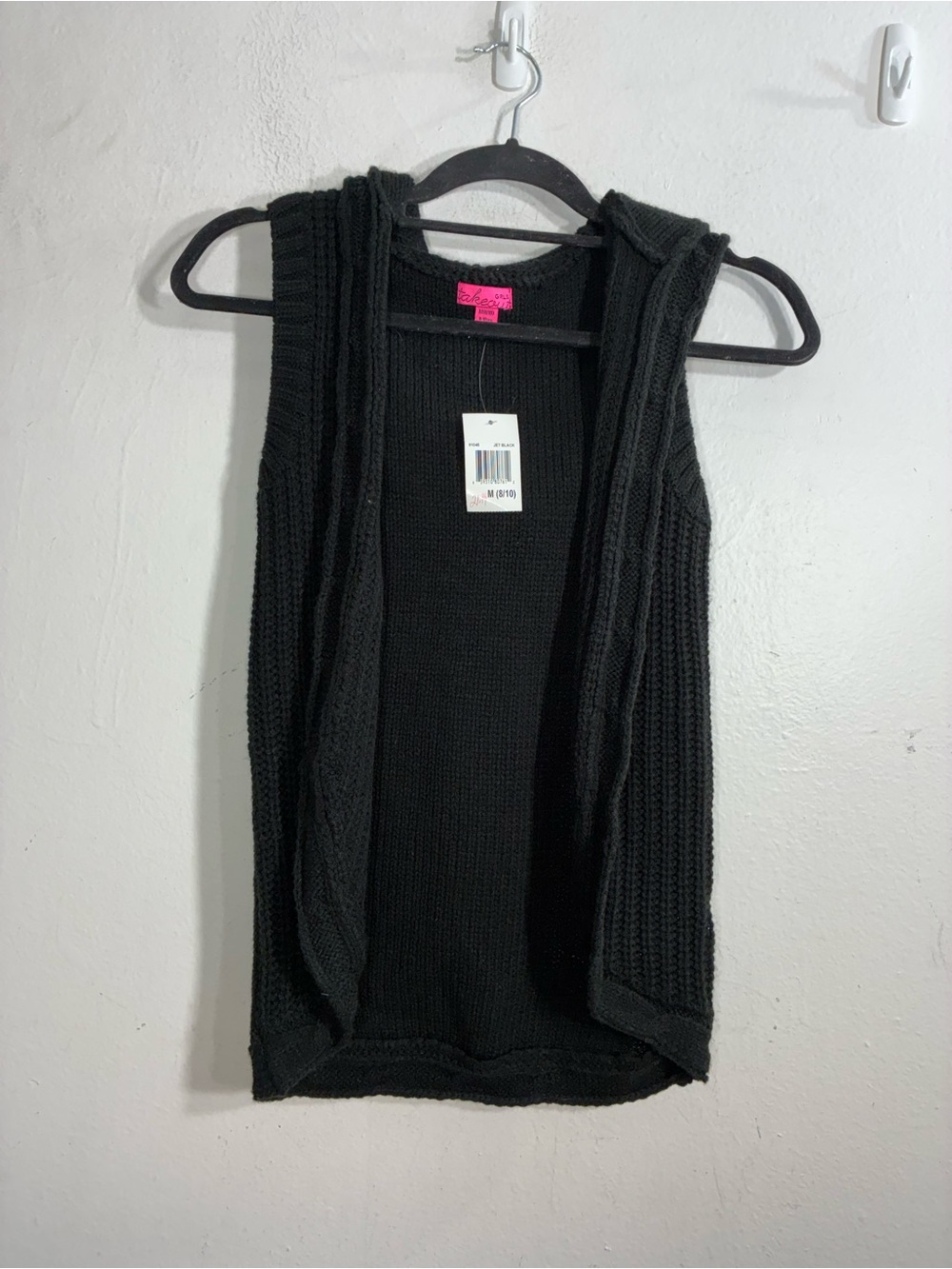 Takeout Black Sleeveless Hooded Knit Cardigan